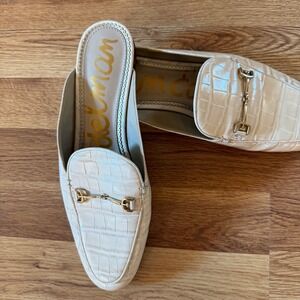 Sam Edelman Cream Croc-Embossed Horsebit Mules Loafers – Size 9M